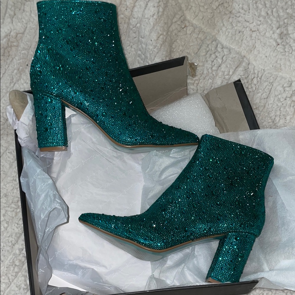 Dark turquoise Rhinestone Ankle Boots